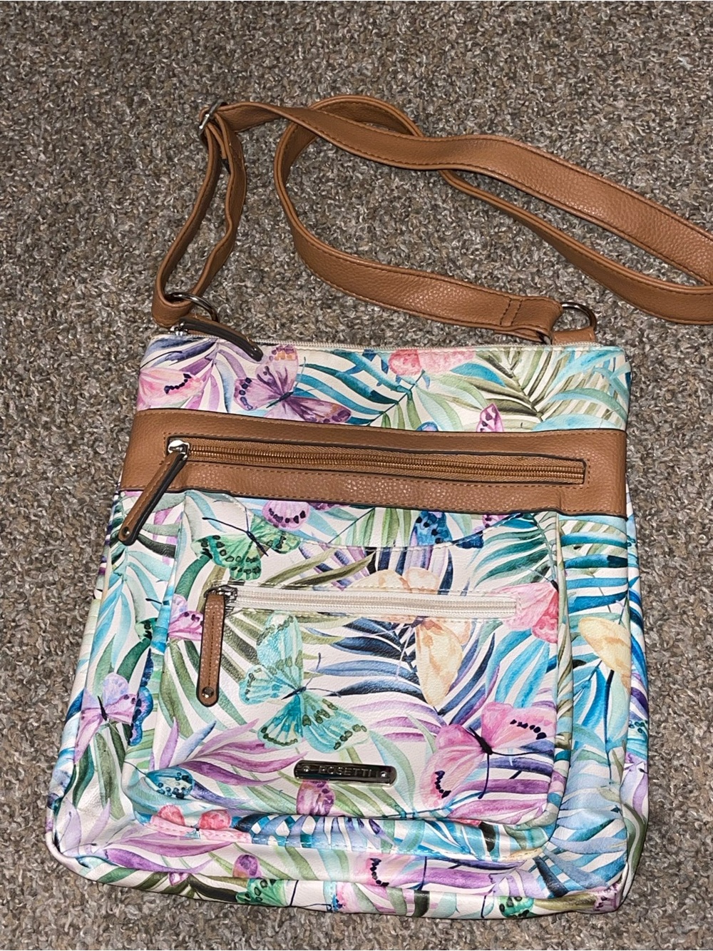 Rosetti Multicolor Floral & Tan Crossbody Bag